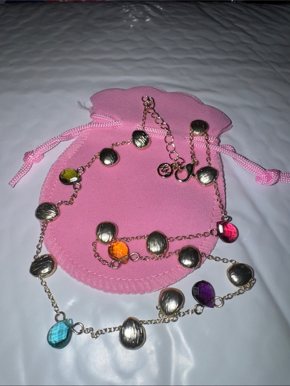 Gold-Tone Multi Gem Drop Necklace - Colorful Accent Stones